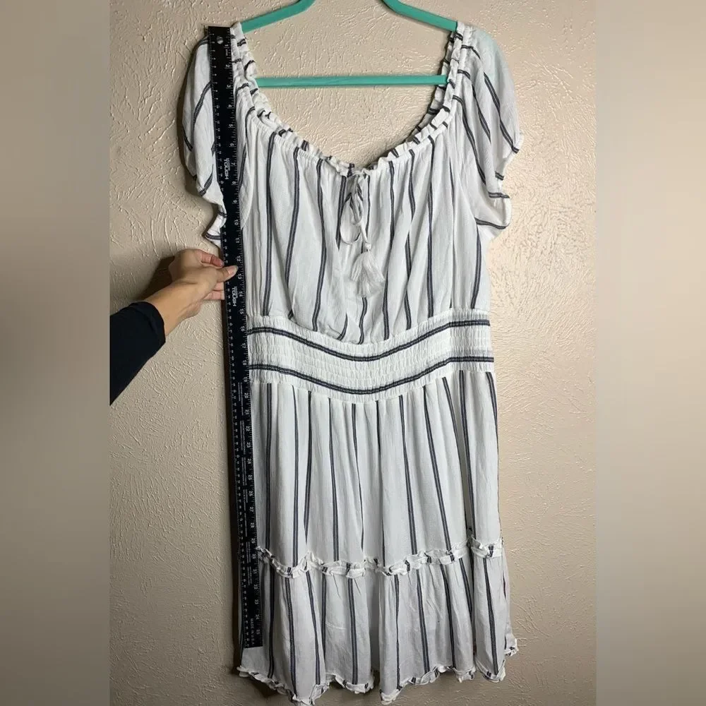 American eagle striped off shoulder ruffle tiered dress white gray - Picture 11 of 13